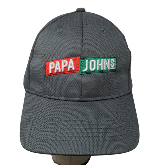 Papa John's Mens Strapback Hat Gray Adjustable Embroidered Logo Employee Uniform - Picture 1 of 11